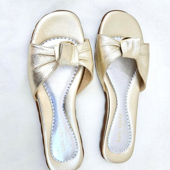 Kate Spade Made in Italy Gold Love Knot Slide Sandals Sz 6B Excellent Condition - Picture 3 of 7
